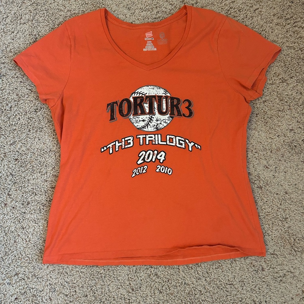 Hanes Orange V-Neck 'TORTUR3 TH3 TRILOGY' Graphic Tee